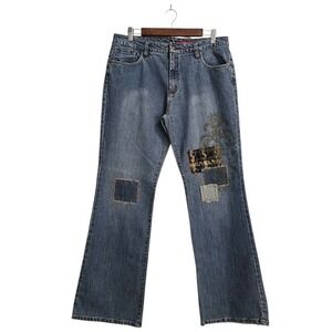 Dorothee Bis Vintage Mid-Rise Embroidered Patchwork Bootcut Jeans Sz 10